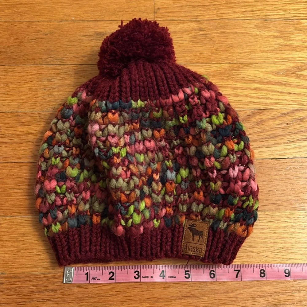 ACE USA Fashion Chunky Knit Pom Pom Beret Hat Alaska Reindeer Multicolored Pink